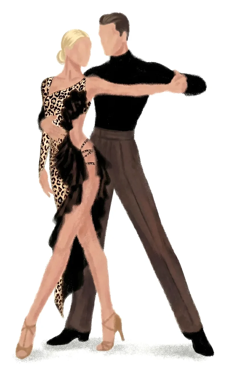 Couple standing in hold, Room 203 brand illustration